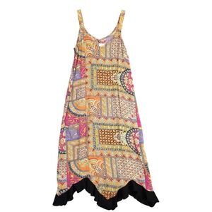 VTG Zoe California Maxi Dress Women Large Rayon Orange Paisley Patchwork Boho